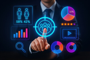 Digital interface with statistics, graphs, and user icons