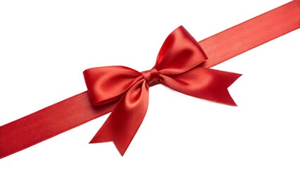 bright red color satin ribbon with bow PNG, cutout isolated on transparent background. Present, gift, discount, coupon concept graphic resource.