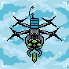 Pixel art military drone illustrations vector 