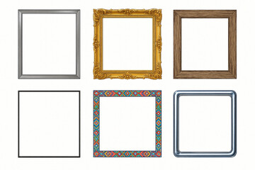 Set of Six Unique Picture Frames in Silver, Gold, Wood, Black, Geometric, and Metallic Styles – Decorative Borders for Art, Icons, or Photos