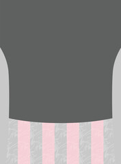 Minimalist illustration of a Japanese kimono with a dark grey top and a striped pink and grey floral hem.