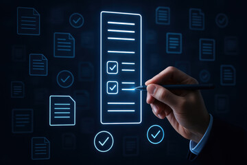 Digital checklist hand pen documents approval technology organization task management business