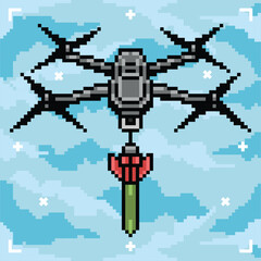 Pixel art military drone illustrations vector 