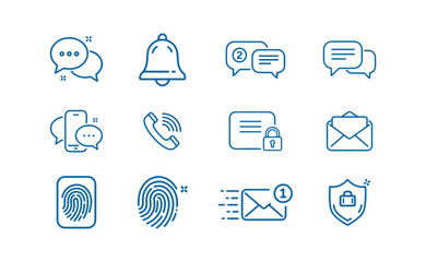 Communication and security icons set, outline vector for app and web UI