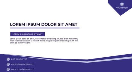 Modern corporate business template with dark blue geometric header and footer elements for a presentation slide.