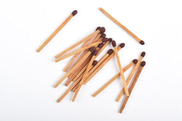 Wooden match isolated on white background. Piles of matchstick