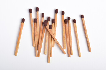 Wooden match isolated on white background. Piles of matchstick