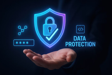 Fototapeta premium Secure data protection concept with shield and lock symbol
