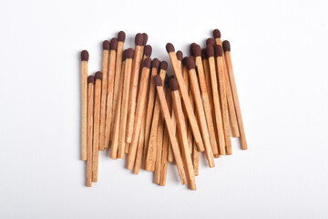 Wooden match isolated on white background. Piles of matchstick