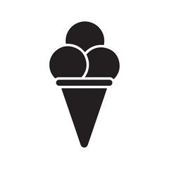 Three scoop ice cream cone silhouette icon vector flat illustration on white background