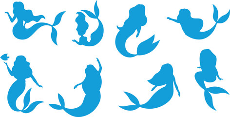 Mermaid Silhouette Vector Set – Fantasy, Mythical Creature, Sea, Ocean, Underwater, Tail, Fairytale, Nautical, Beauty, Magical, Female, Aquatic, Legend, Story, Graphic