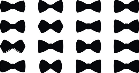 Bow Tie Silhouette Vector Set – Formal Wear, Accessories, Fashion, Clothing, Elegant, Classic Style, Neckwear, Suit, Party, Groom, Black Tie, Celebration, Dapper, Gentlemen, Graphic
