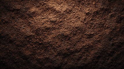 A close-up of rich, brown soil texture with subtle highlights and shadows.