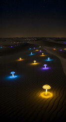Luminous Mushroom Fungi in a Desert at Night