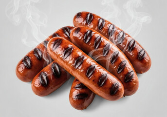 Steaming grilled sausages with grill marks