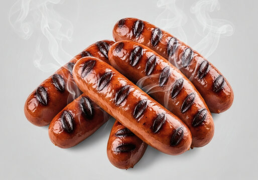 Steaming grilled sausages with grill marks