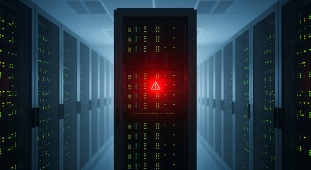 Data Server Room with a Flashing Red Warning Light