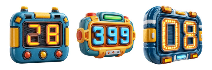 Colorful Cartoon Style Number Displays with Bright Digits and Designs