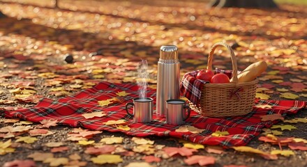 Autumn Picnic with Blanket and Thermos