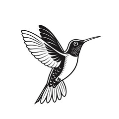 Flying Hummingbird Silhouette Vector – Elegant Tropical Bird Black Icon Design