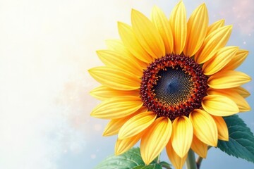 Obraz premium Close-up watercolour sunflower detail, soft hues, delicate petals , soft, green