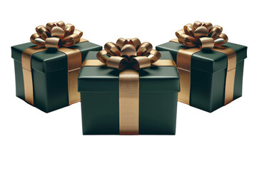 Premium green gift boxes with golden ribbons and bows arranged for a festive occasion