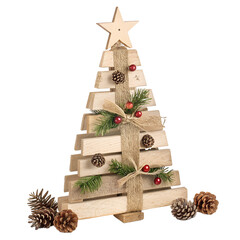 Holiday Christmas tree decorated with ornaments, gifts, and a star on top