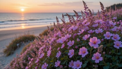 Obraz premium flower field at sunset