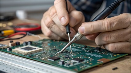  Close-up of Hands Repairing Circuit Board.