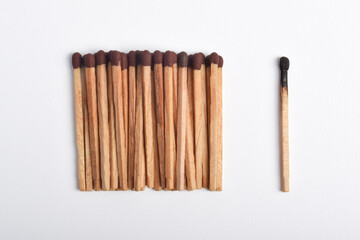 Wooden match isolated on white background. Piles of matchstick