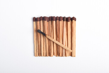 Wooden match isolated on white background. Piles of matchstick