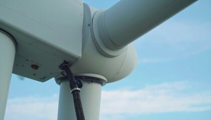 Wind Turbine's Architectural Beauty: A close-up perspective showcases the intricate engineering and design of a massive wind turbine against a sky.