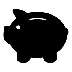 Simple Black Piggy Bank Icon Isolated on White Background Illustration