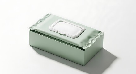 Close-up of a green box tissue on a white surface, minimalist and clean