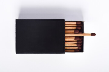 Box of matches isolated on white background, top view