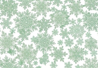Delicate Green Snowflake Seamless Pattern on White Backdrop Winter Style