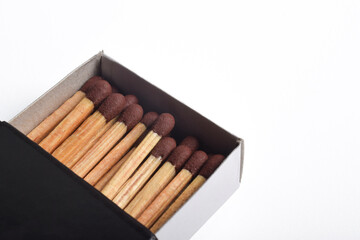 Box of matches isolated on white background, close up
