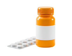 Orange pill bottle and blister pack isolated on white background