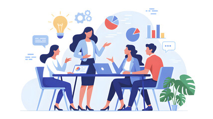 Diverse team collaborates on business strategy with charts and laptops business meeting