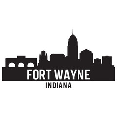 Naklejka premium Fort Wayne skyline silhouette. Landscape Fort Wayne, Indiana. Vector illustration. Vector black silhouette. with white background.