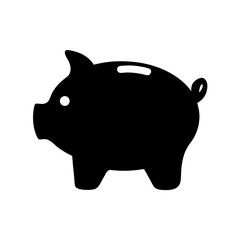 Solid Black Piggy Bank Silhouette Icon for Financial Savings and Growth