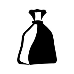Black silhouette illustration of a tied sack or bag with opened top