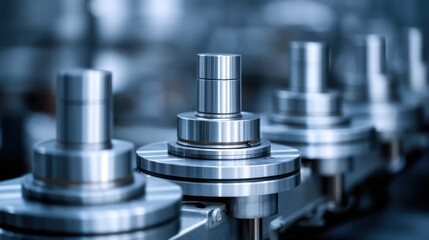 Multiple round metal objects arranged closely with precise cuts and structure,