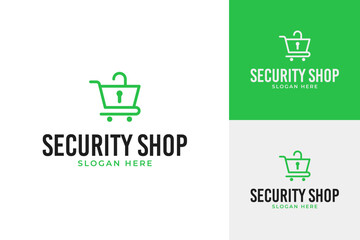 Abstract shopping cart with lock symbol for online retail security vector logo design template © Brandingasik