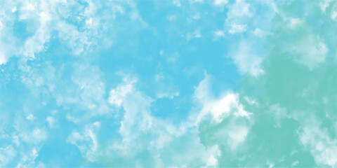 Watercolor cloudscape abstract art featuring sky blue and green tones for artistic backgrounds and graphic designs