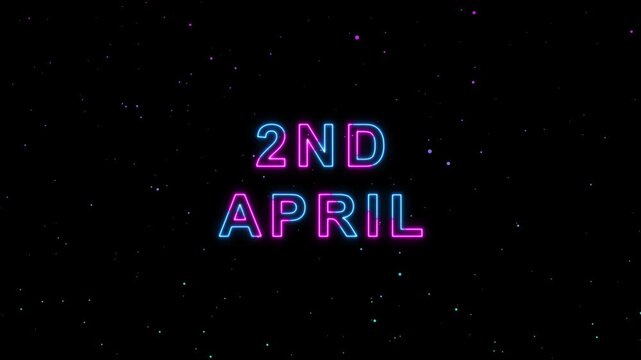 2nd April Text Neon Glow Animation Motion Graphics - 4K Resolution