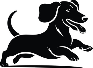 Playful Dachshund Running Silhouette – Black and White Vector Illustration