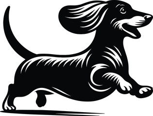 Running Dachshund Silhouette – Black and White Vector Dog Illustration