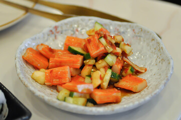 imitation crab salad, crab stick salad or cucumber salad or spicy salad