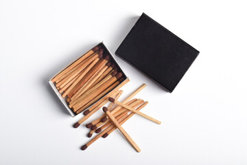 Box of matches isolated on white background, top view